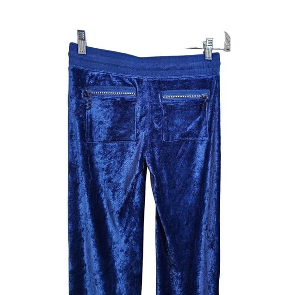 BCBGMAXAZRIA royal blue vintage 2000's Y2K velour pants rhinestones size small - Picture 3 of 9
